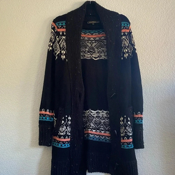 Love Stitch long cardigan black abstract print Size Medium - Picture 6 of 11